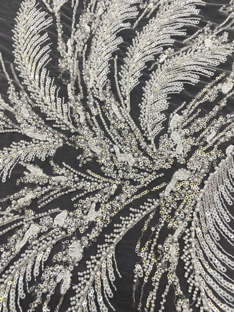 Bugle and Foam Bead Sequin Wedding Lace Fabric — fabric photo 3