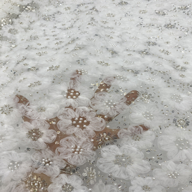 Allover Sequin & Bubble-Bead Embroidered Bridal Fabric — fabric photo 4