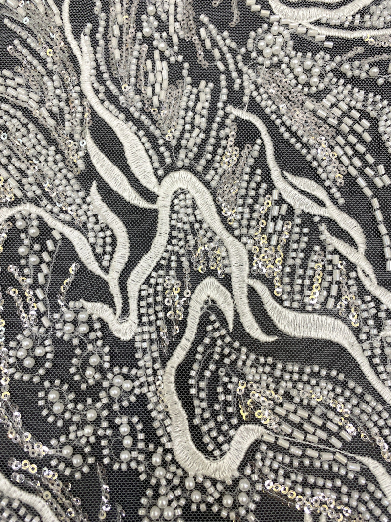Bugle Bead & Sequin Embroidery Lace for Evening Dresses — fabric photo 3