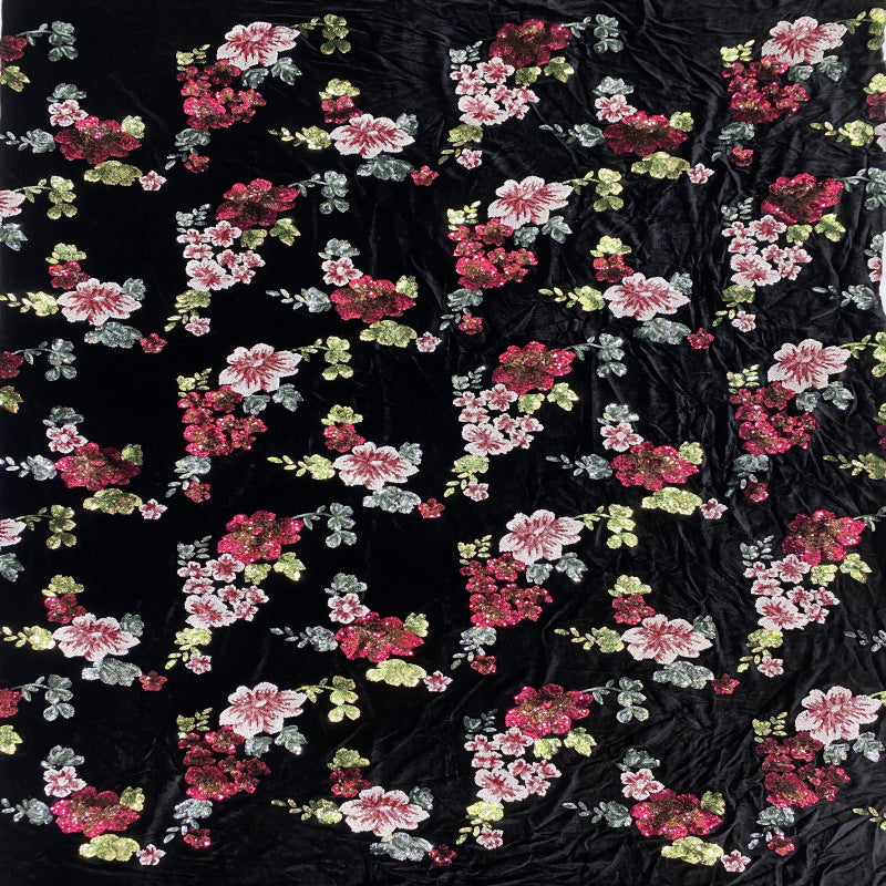 Velvet Base Eight-Color Sequin Embroidery Fabric — fabric photo 2