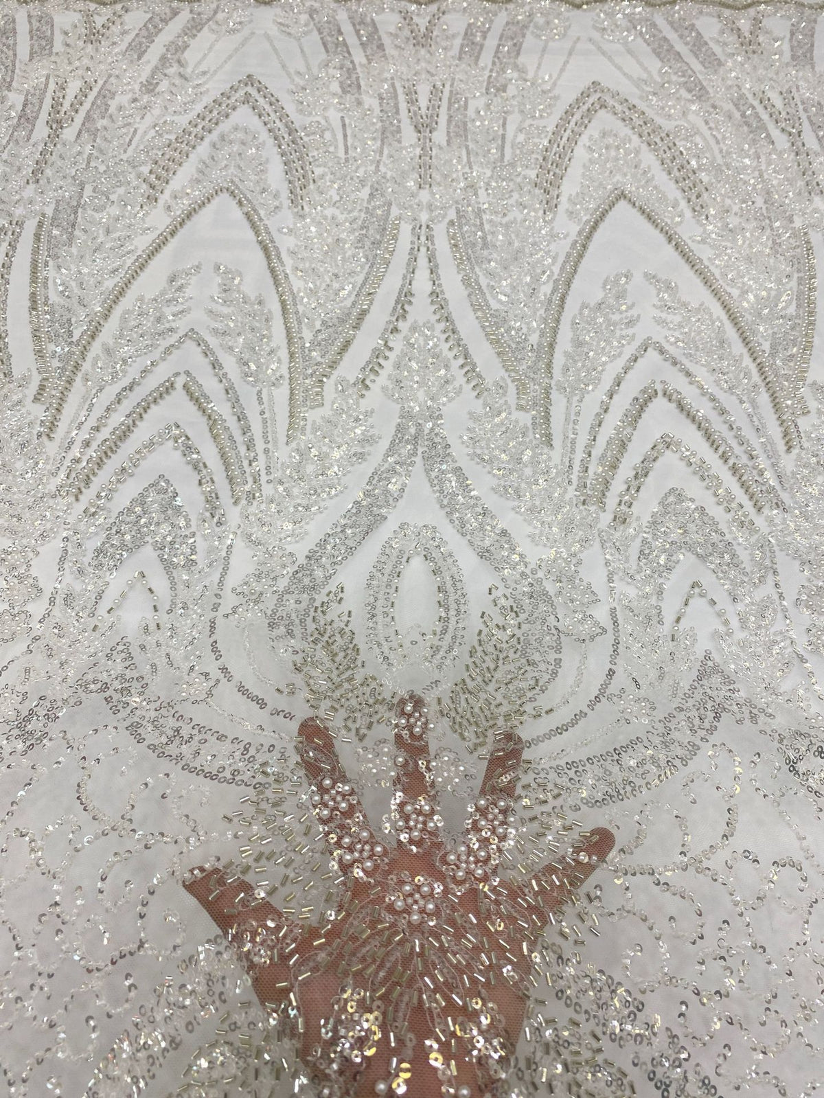 Heavy 3/4 mm Sequin & Bugle-Bead Embroidered Bridal Fabric – Design 94207 — fabric photo 2