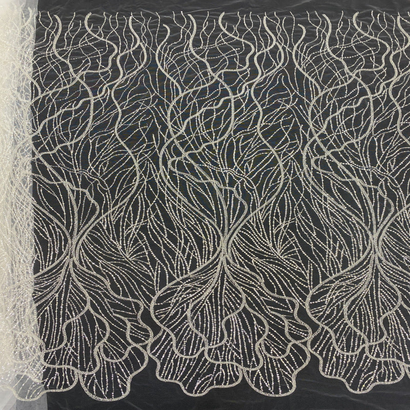 Linear Bugle and Silver Bead Embroidery with 3/5 mm Sequins — fabric photo 2