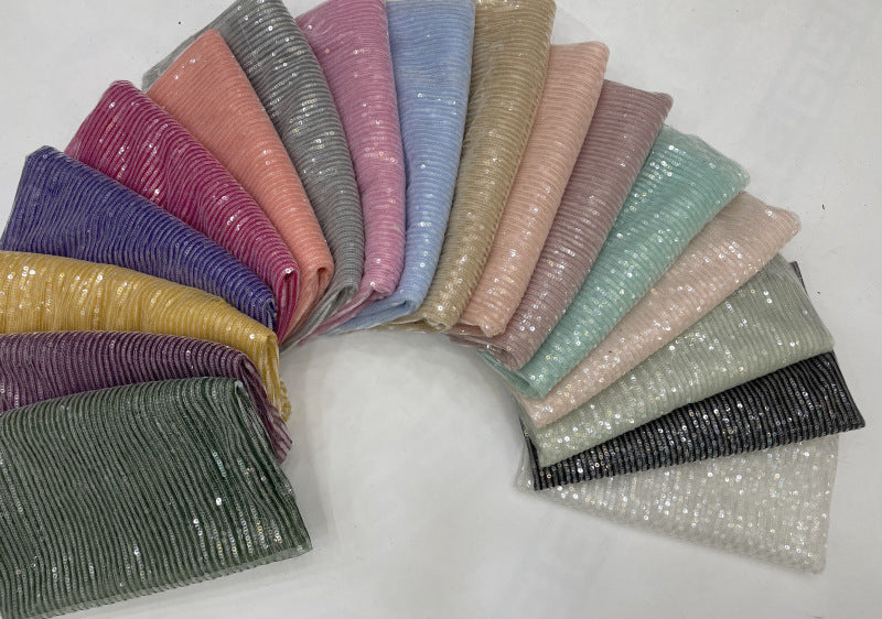 Multicolor Stripe Sequin Embroidered Mesh Fabric — fabric photo 6