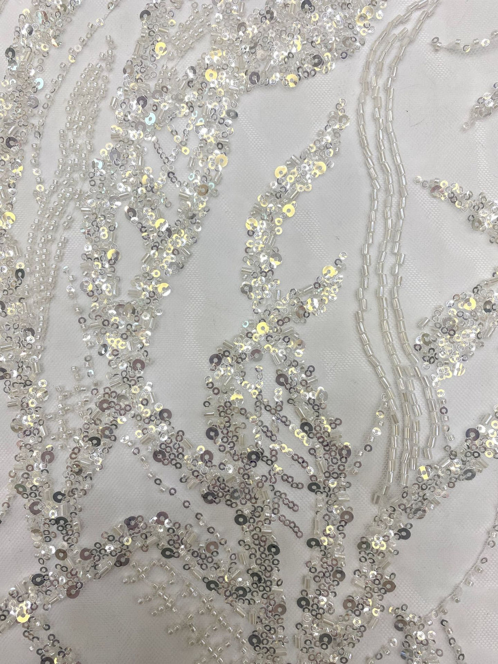Silver Bead Crystal Sequin Embroidered Bridal Fabric — fabric photo 5