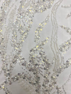 Silver Bead Crystal Sequin Embroidered Bridal Fabric — fabric photo 5