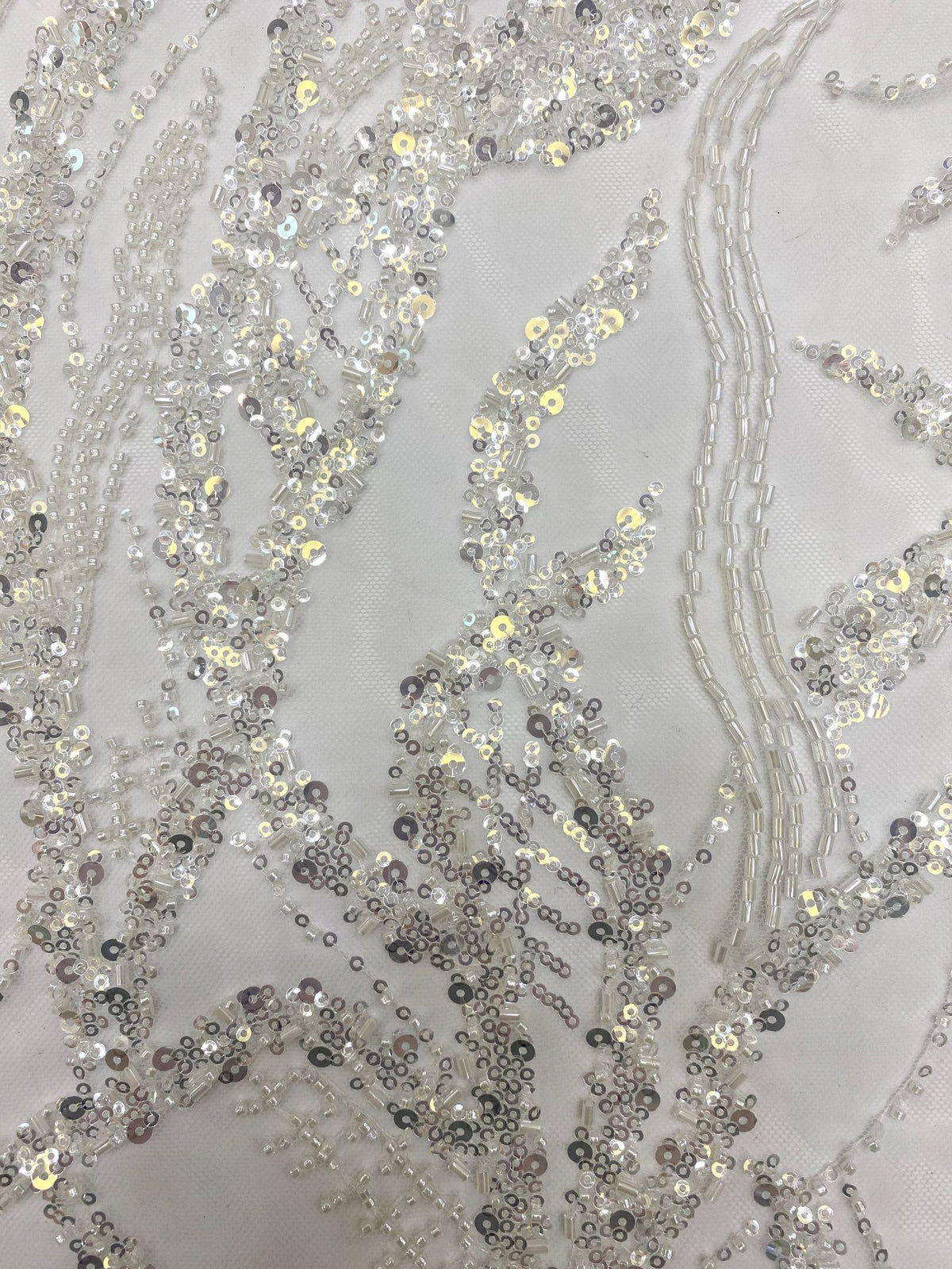 Silver Bead Crystal Sequin Embroidered Bridal Fabric — fabric photo 5