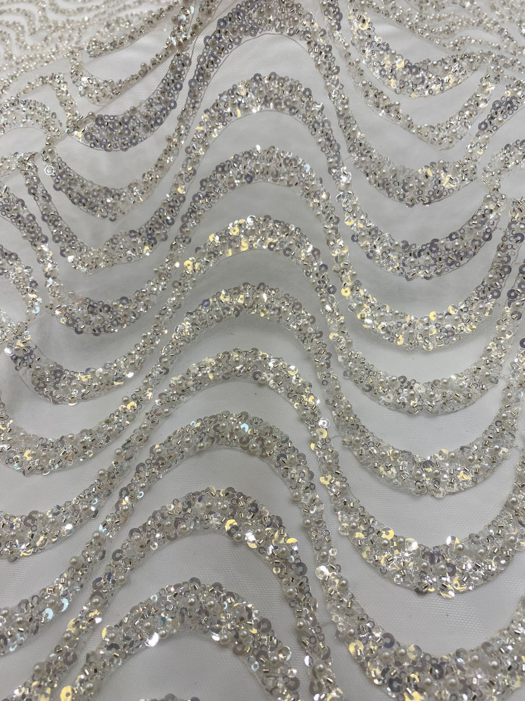 Silver Bead & 3/5 mm Sequin Embroidered Bridal Fabric — fabric photo 4