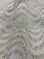 Silver Bead & 3/5 mm Sequin Embroidered Bridal Fabric — fabric photo 4