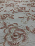 Blush Pink 3D Floral Bead & 3/5 mm Sequin Fabric — fabric photo 3