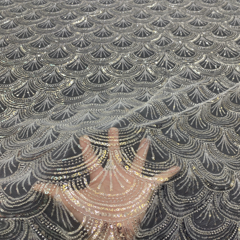 Silver Bead & 3/5mm Crystal Sequin Fabric — fabric photo 4