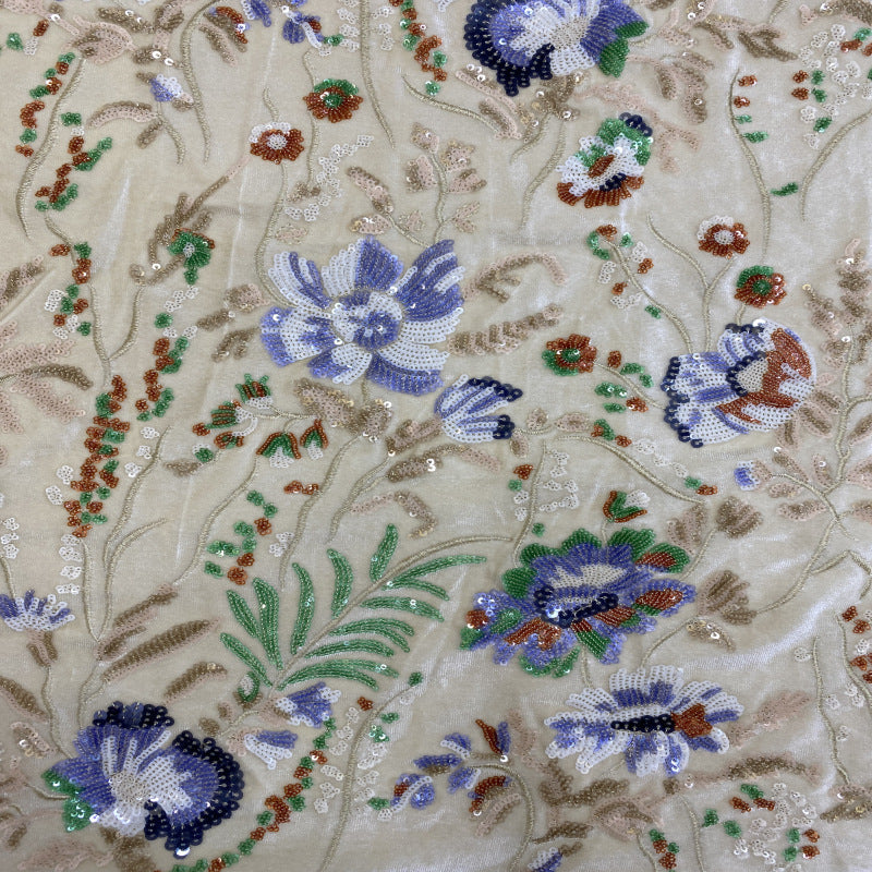 Botanical Sequin Embroidered Velvet-Base Fabric — fabric photo 5