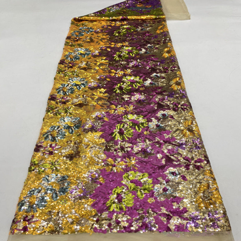 Multicolor Botanical 3 mm Sequin Embroidered Bridal Fabric — fabric photo 4