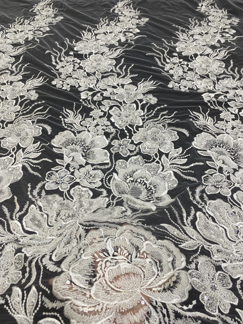 Floral Bead & 4mm Sequin Embroidery Fabric — fabric photo 2
