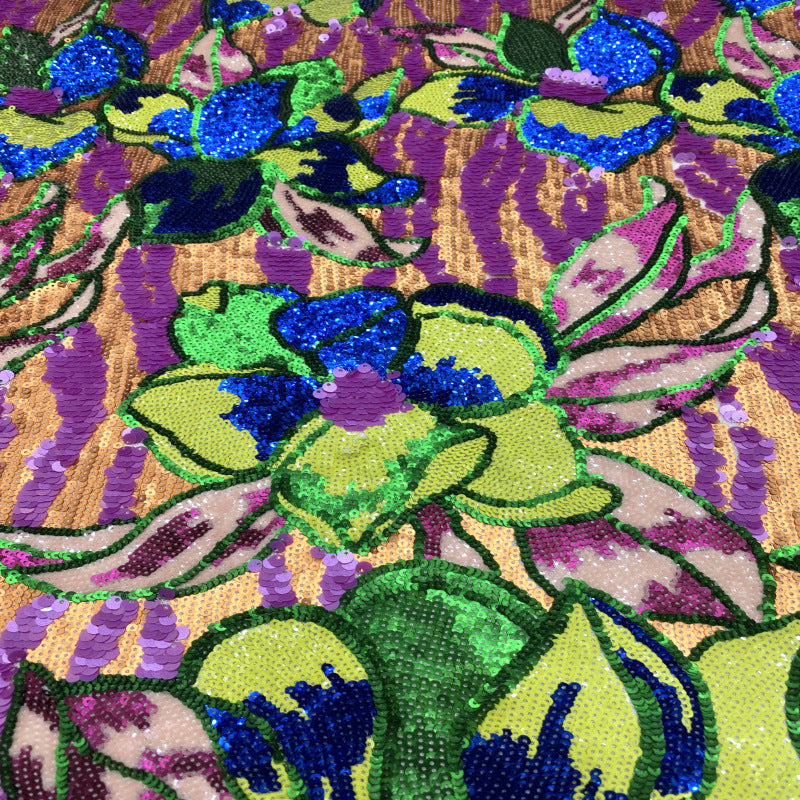 Large Floral Colorful Sequin Embroidery Fabric — fabric photo 5