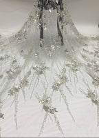 3/7 mm Crystal-Look Sequin & Silver-Bead Embroidered Bridal Fabric – Design 92191 — fabric photo 6