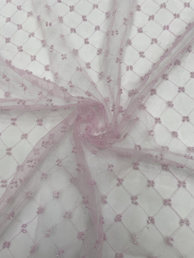 Checkered Bead Embroidered Lace Fabric — fabric photo 3