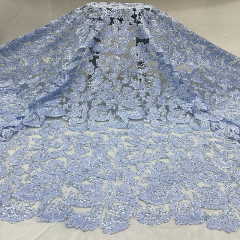 White Double Thread Bead Sequin Bridal Fabric — fabric photo 4