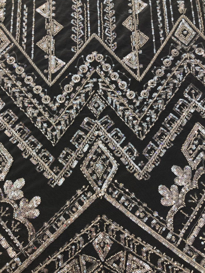 3 mm Crystal-Look Sequin & Bugle-Bead Embroidered Bridal Fabric — fabric photo 6