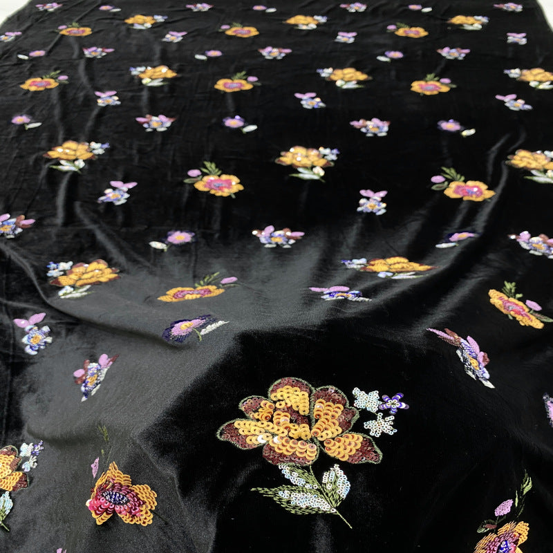 Multicolor Small Floral Sequin Embroidered Velvet-Base Fabric — fabric photo 4