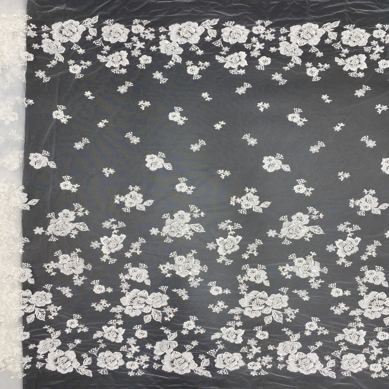 3D Raised-Bead and Sequin Embroidered Bridal Fabric — fabric photo 2