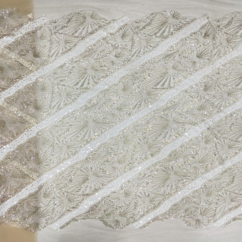 Heavy 3/7 mm Sequin & Bugle-Bead Embroidered Bridal Fabric — fabric photo 3