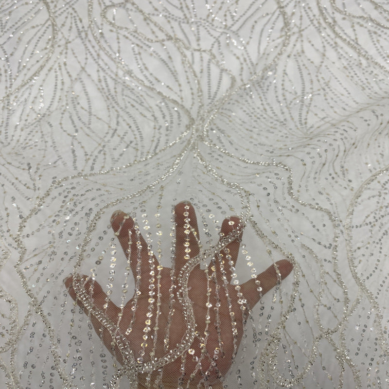 Linear Bugle and Silver Bead Embroidery with 3/5 mm Sequins — fabric photo 5