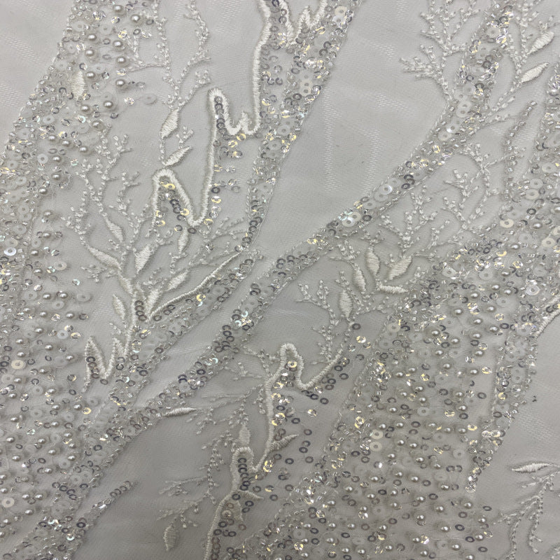 Bead & 3/4mm Sequin Embroidered Wedding Fabric — fabric photo 5