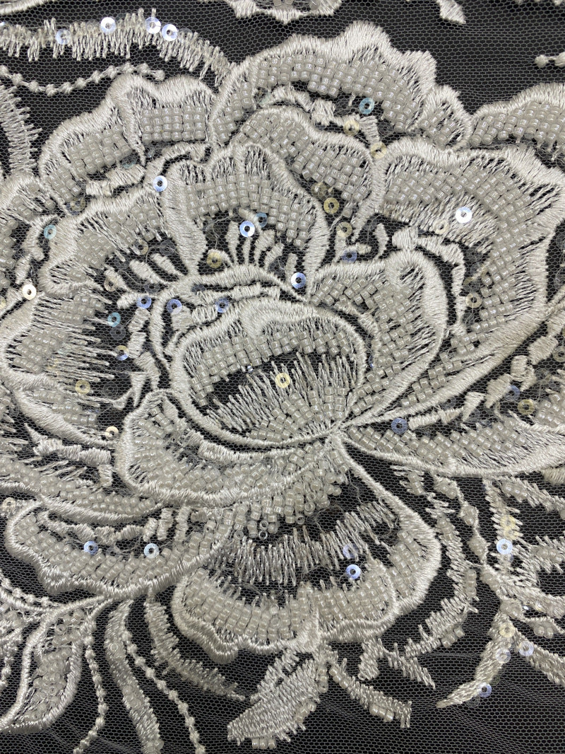 Floral Bead & 4mm Sequin Embroidery Fabric — fabric photo 3