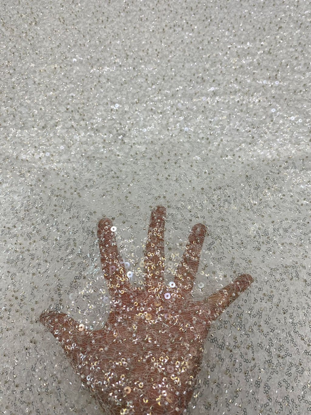 Random Net Bead & Crystal Sequin Embroidery Fabric — fabric photo 3