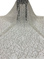 Fine 3/7 mm Crystal-Look Sequin & Silver-Bead Embroidered Bridal Fabric