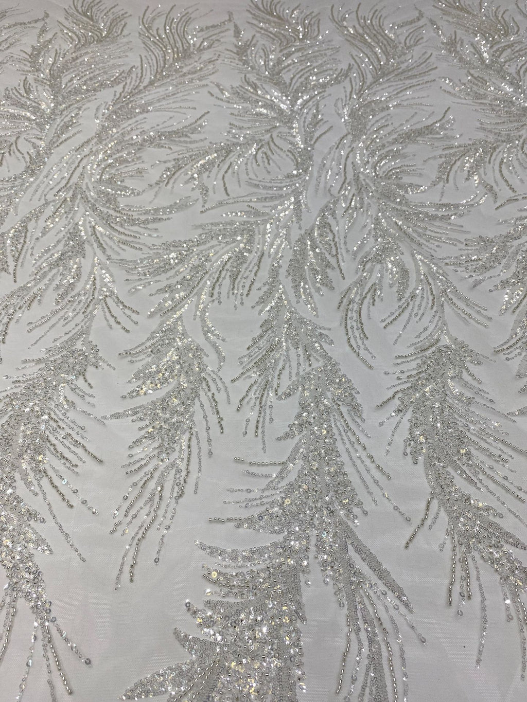 Silver-Filled Bead & Ivory Sequin Bridal Fabric — fabric photo 4