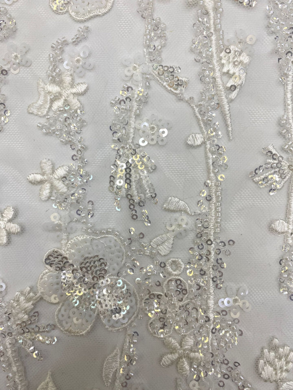 White-Core Bead & 3/4mm Sequin Bridal Fabric — fabric photo 5