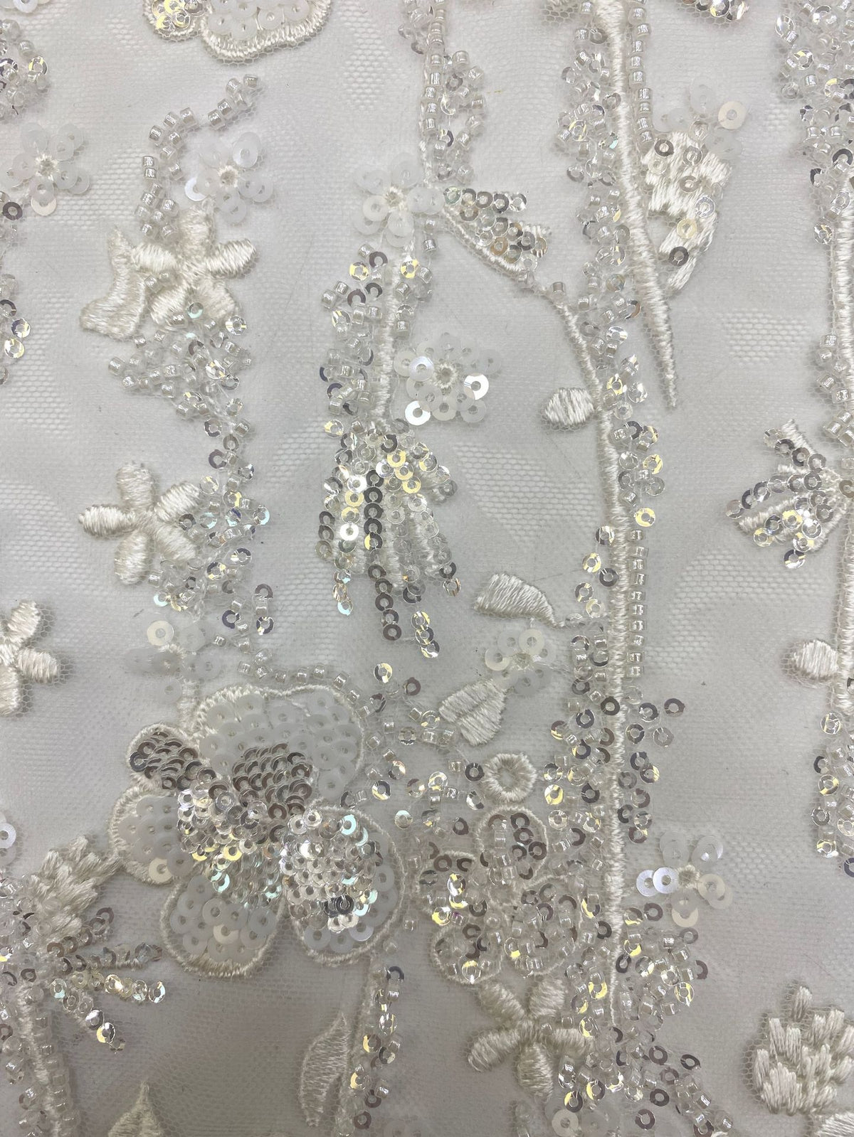 White-Core Bead & 3/4mm Sequin Bridal Fabric — fabric photo 5