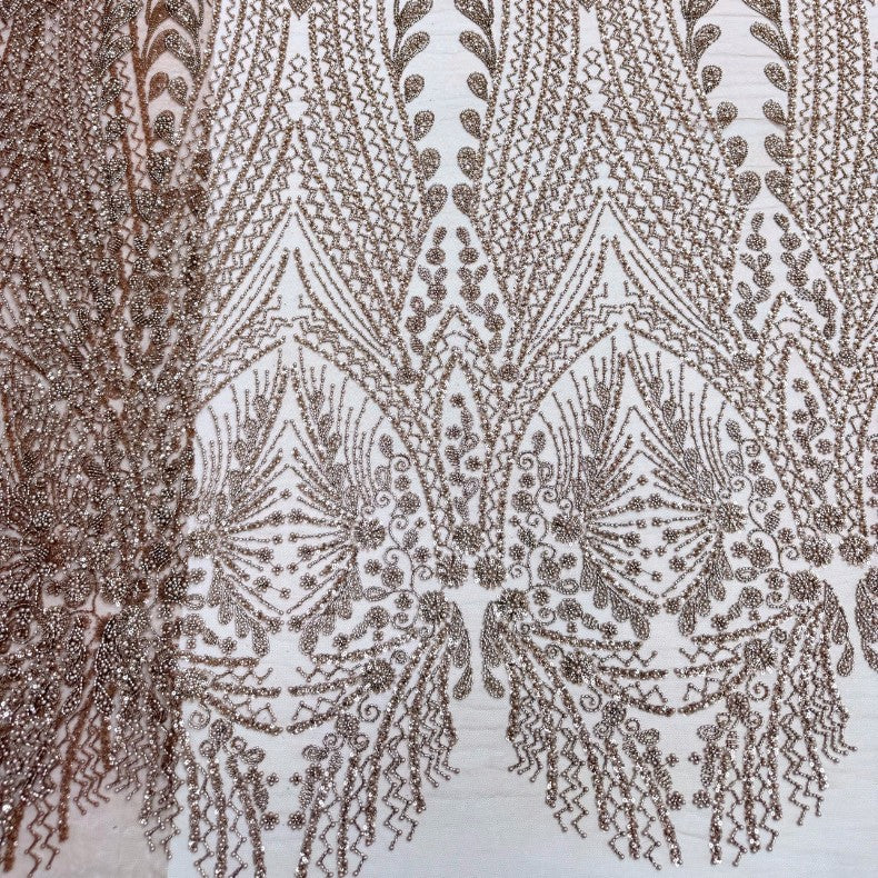 European Bugle-Bead Sequin Embroidered Mesh – Per Yard