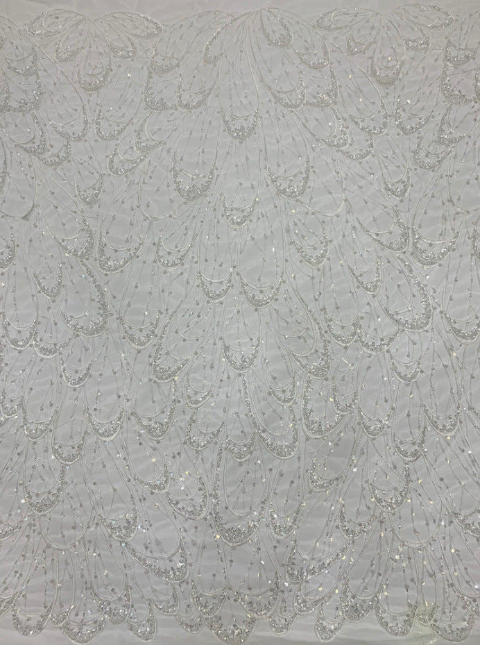 Large Floral Double-Bead Embroidered Bridal Fabric — fabric photo 5