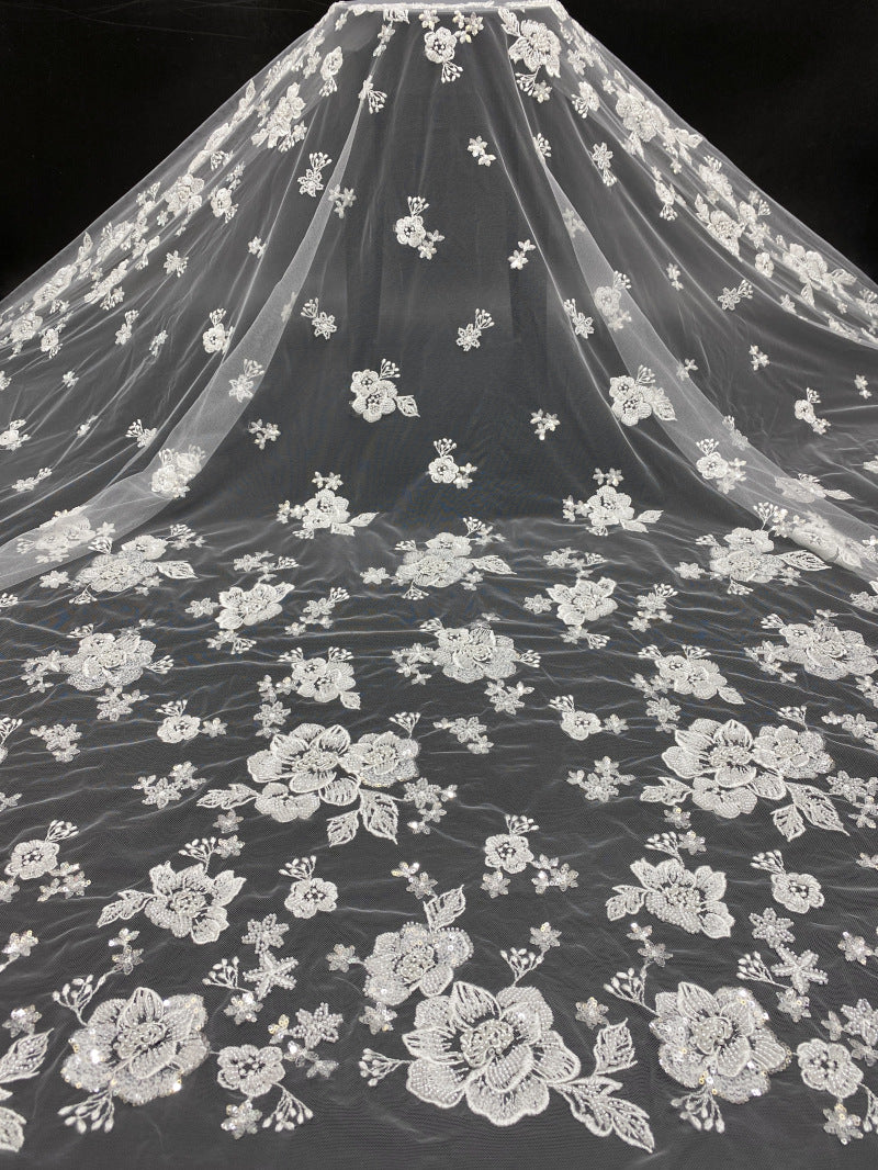 3D Raised-Bead and Sequin Embroidered Bridal Fabric — fabric photo 6