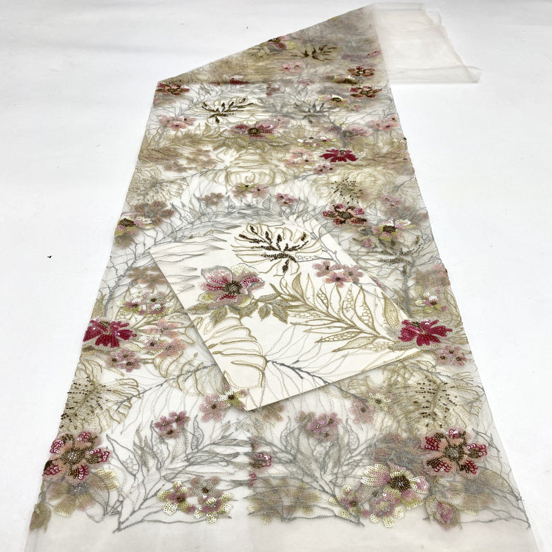 Multicolor Thread Bead and Mixed Sequin Embroidery Fabric