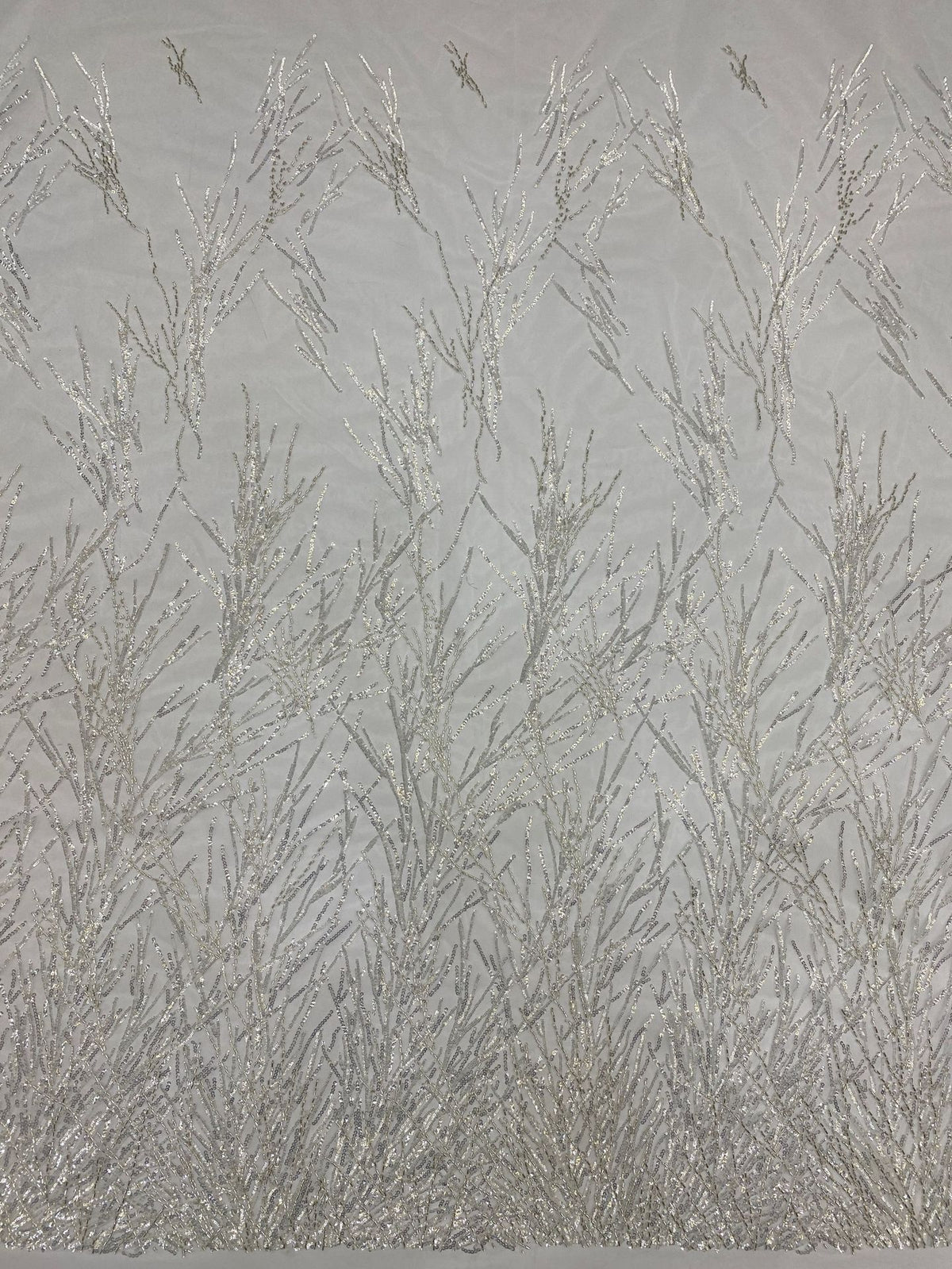 2/4 mm Crystal-Look Sequin & Bugle-Bead Embroidered Bridal Fabric — fabric photo 6