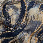 Contrast Wave Bugle Bead & Sequin Embroidered Mesh – Per Yard