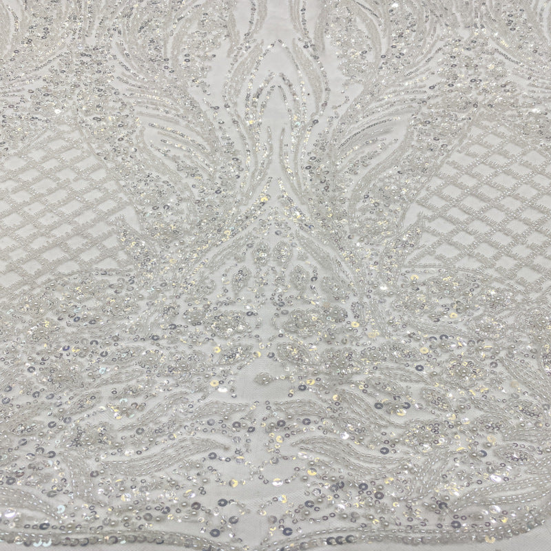 3D 3/5 mm Sequin & Bubble-Bead Embroidered Bridal Fabric — fabric photo 5