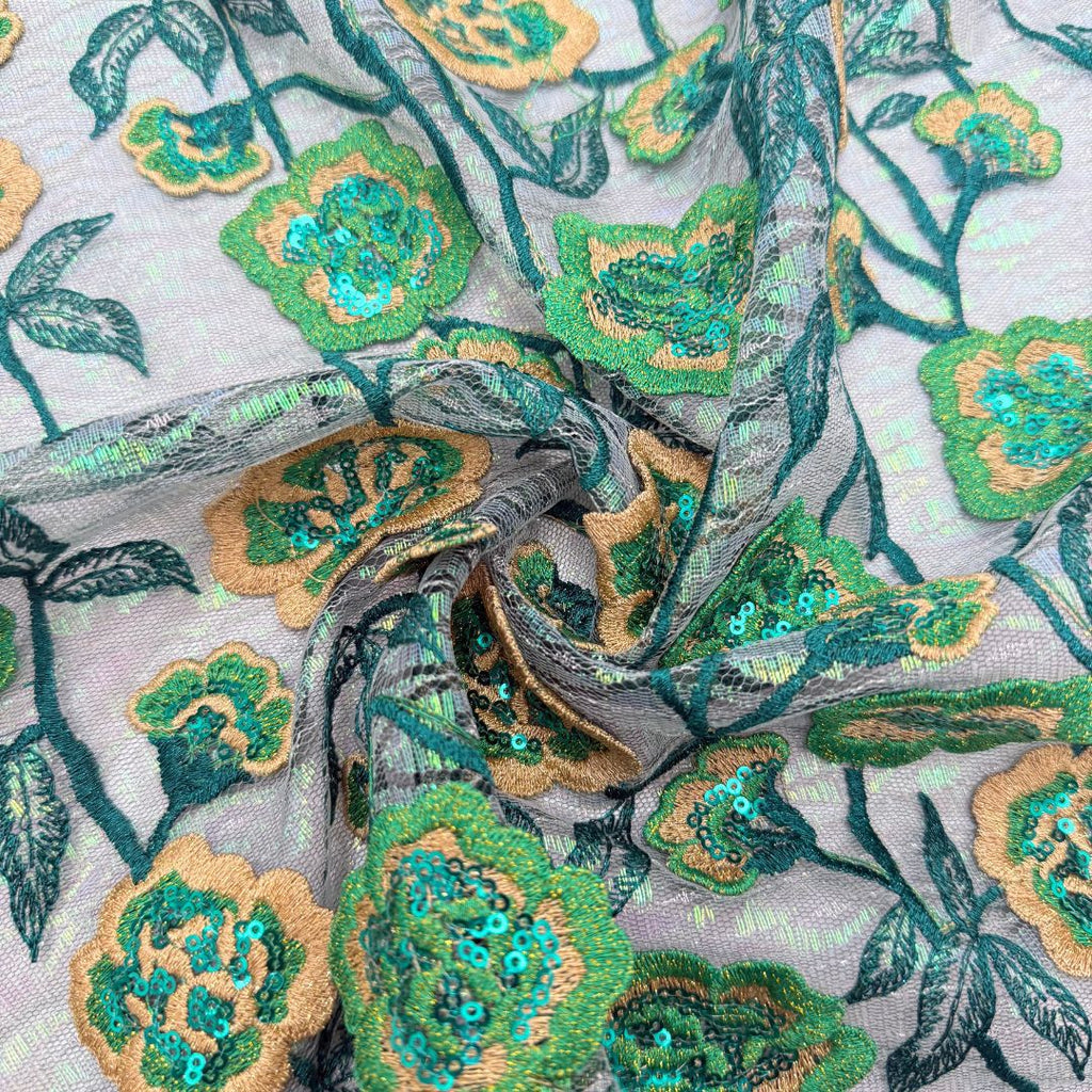 Polyester Chiffon Vine Sequin Embroidered Lace – Per Yard — fabric photo 2