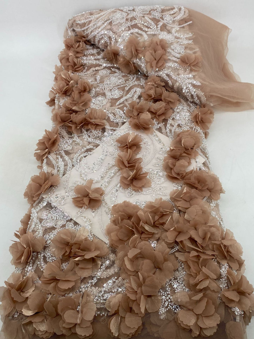Hand-Appliqued Floral Bugle Bead and Sequin Fabric - 45243 — fabric photo 6