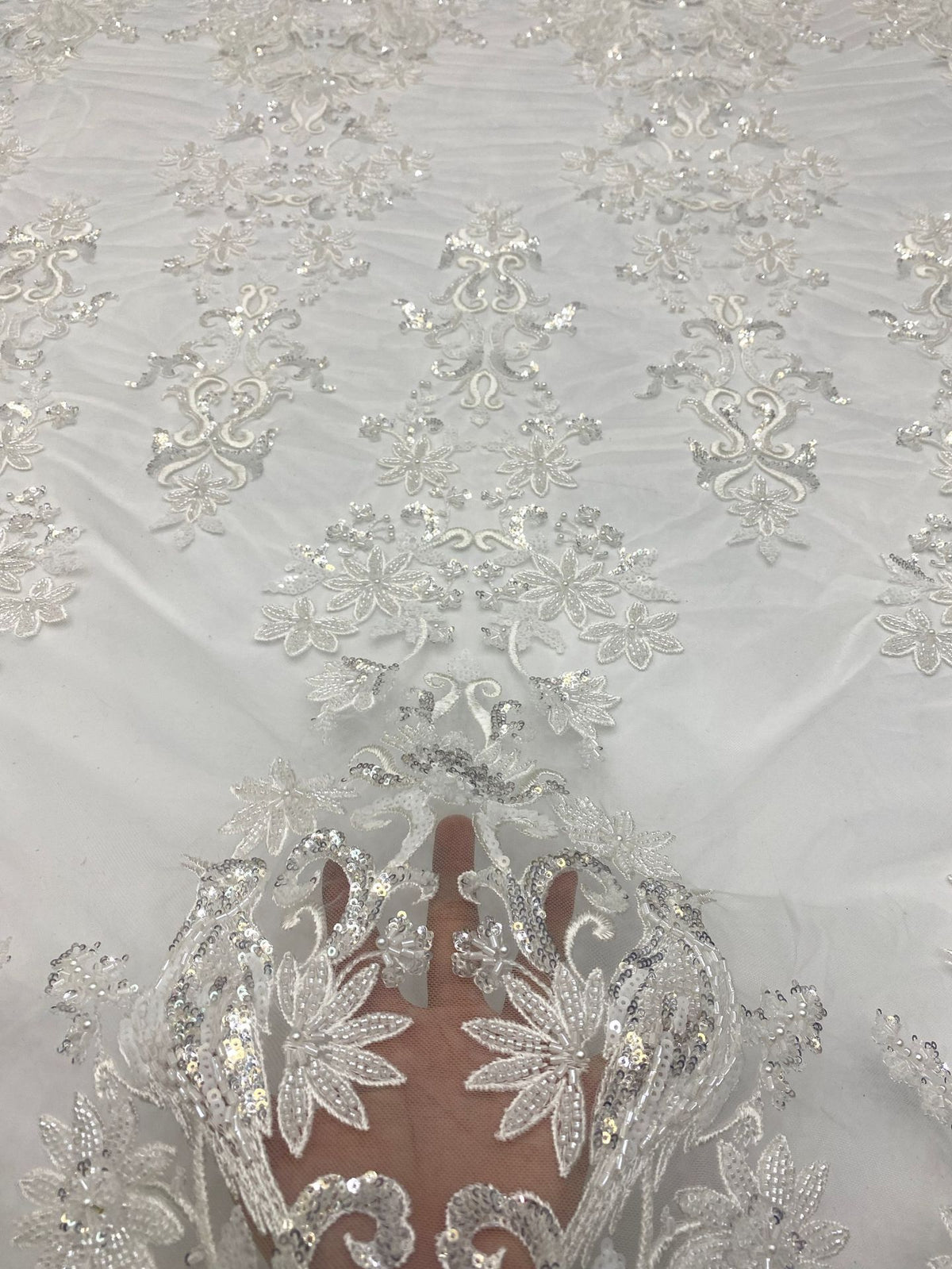 Symmetrical Bugle and Foam Bead Sequin Fabric — fabric photo 4