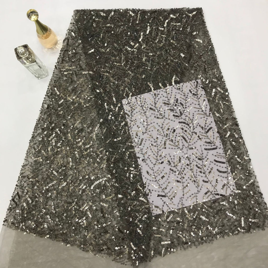 Gray Seed Bead & 3/5mm Sequin Fabric — fabric photo 6