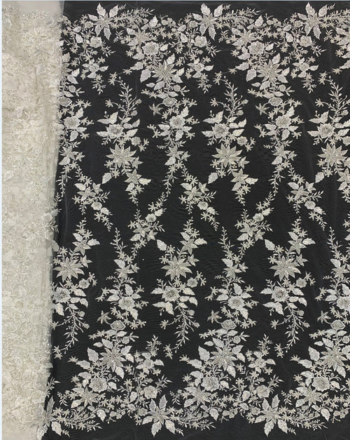 3/4 mm Crystal-Look Sequin & Double-Bead Embroidered Bridal Fabric — fabric photo 2
