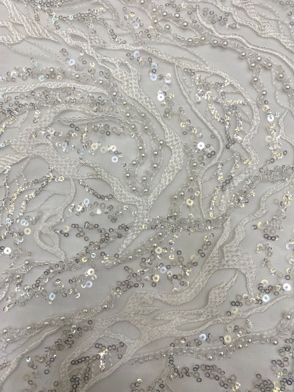 Floral Double Bead & 3/4mm Sequin Wedding Fabric — fabric photo 5