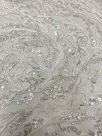 Floral Double Bead & 3/4mm Sequin Wedding Fabric — fabric photo 5