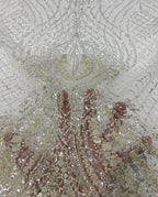 Large Floral Bead & 3/4 mm Sequin Bridal Fabric — fabric photo 2