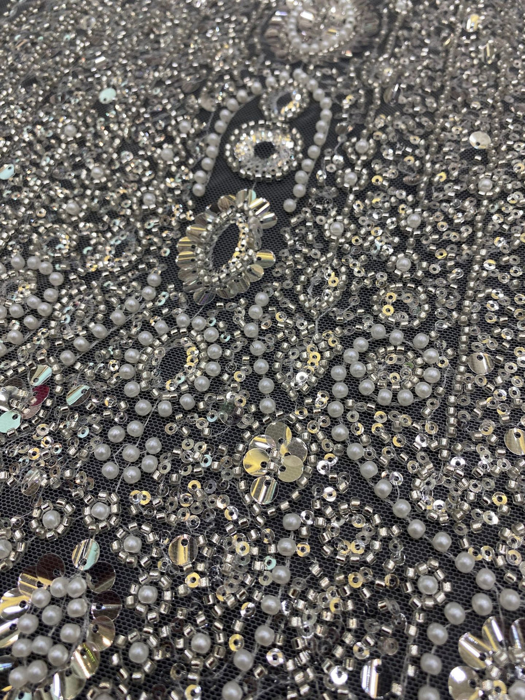 Crystal-Look Sequin & Bubble-Bead Embroidered Bridal Fabric – Design 81727 — fabric photo 3