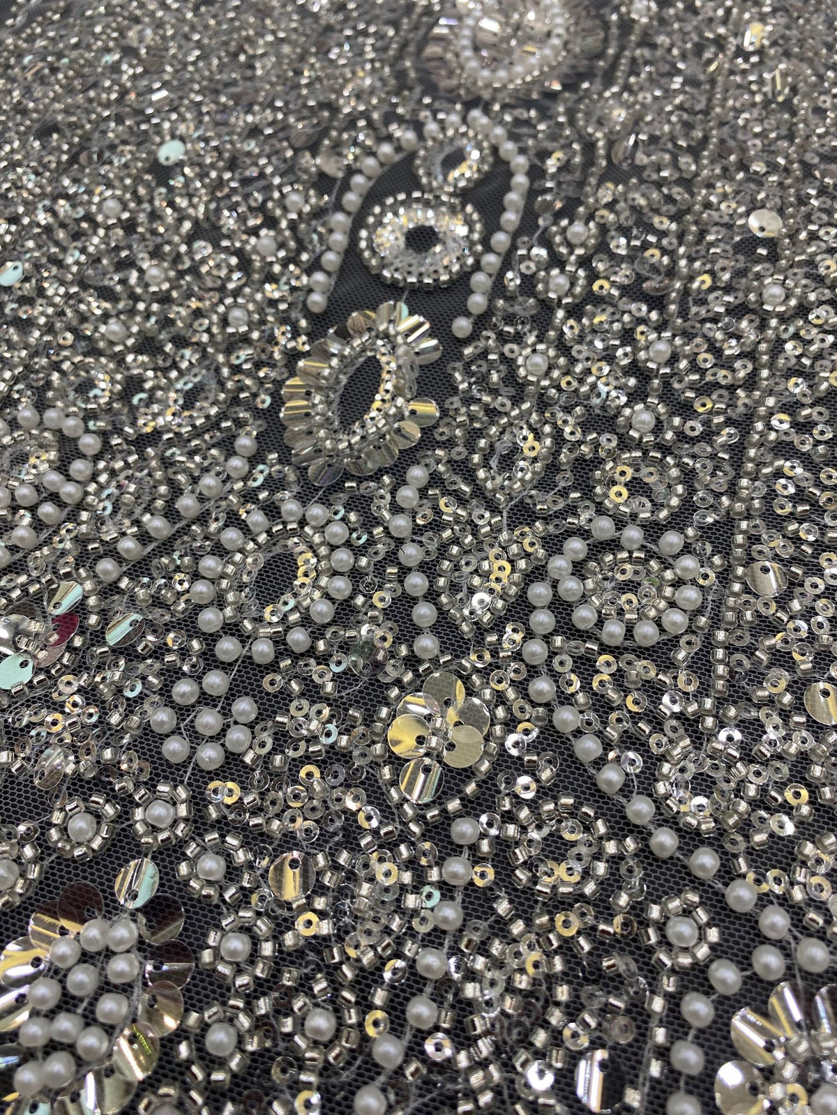 Crystal-Look Sequin & Bubble-Bead Embroidered Bridal Fabric – Design 81727 — fabric photo 3